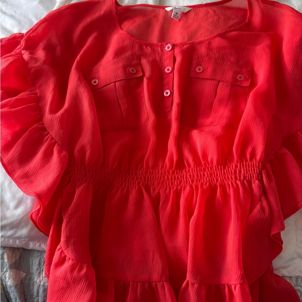 Vibrant Red Button-Up Blouse